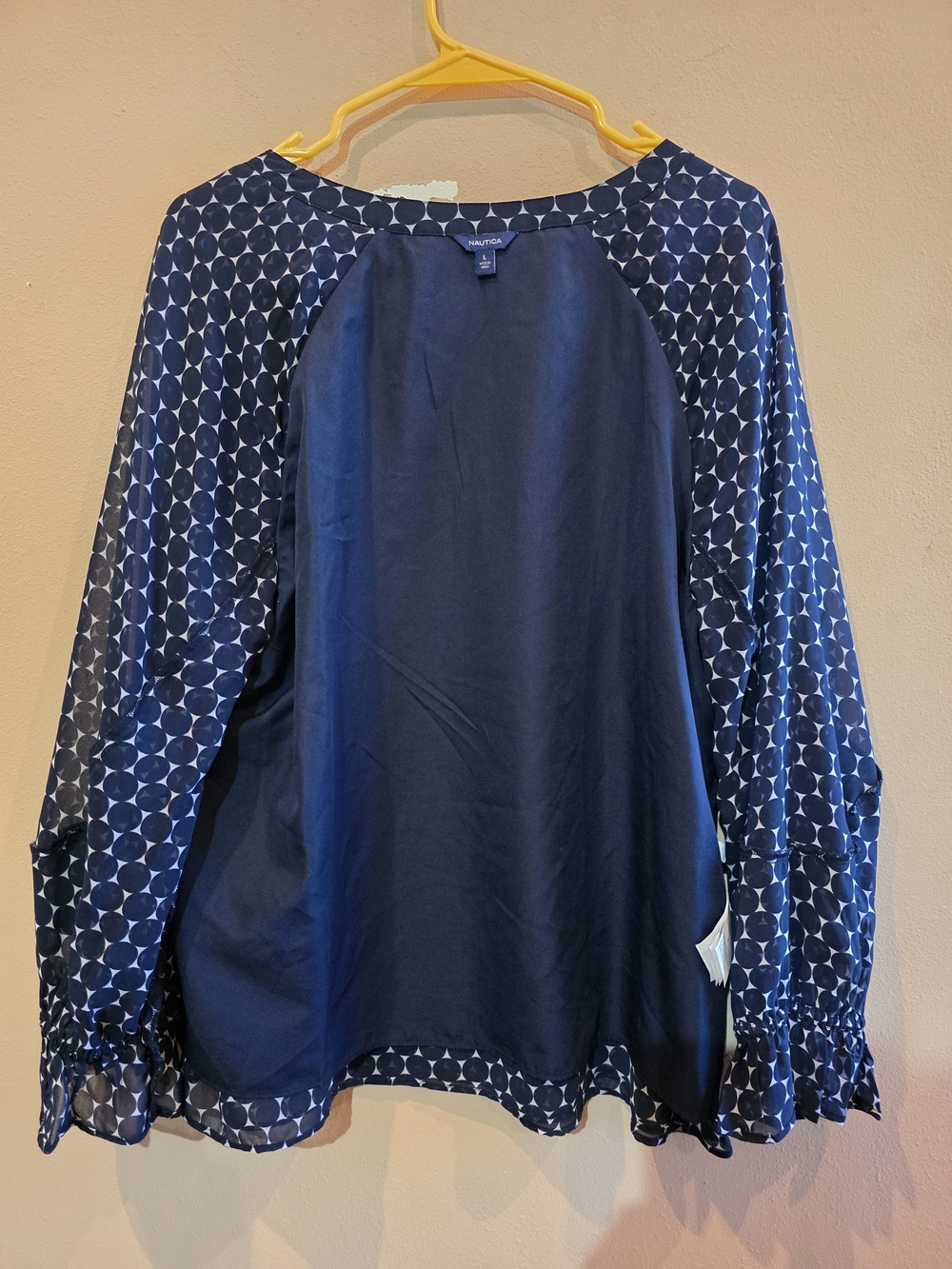 Nautica Women Navy Geometric Ruffle Sleeve Blouse Size L - Picture 15 of 16